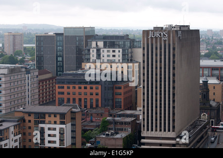 View including Jury`s Inn hotel from The Cube rooftop garden, Birmingham, UK Stock Photo